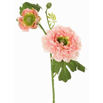 Branche artificielle de renoncule SAGARA, rose-vert, 45 cm, Ø 5-9 cm