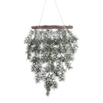 Couronne de plafond artificielle de cèdre DINSA avec des pommes de pin, givré, vert-blanc, 55cm