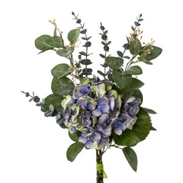 Bouquet d'hortensias et d'eucalyptus artificiel CUNTA, bleu-vert, 55cm