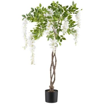 Arbre artificiel « glycine » SINKE avec fleurs, tronc tressé, blanc, 115 cm