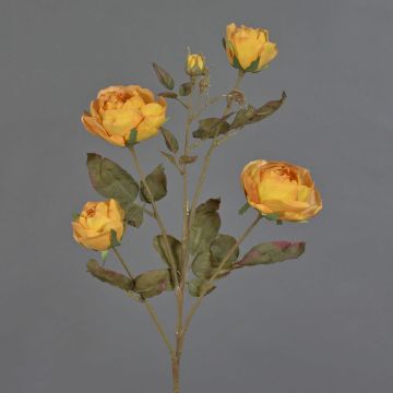 Branche de rose artificielle SITARA, orange-jaune, 75cm, Ø5-8cm