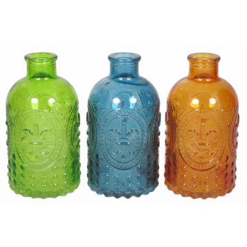 Vases bouteilles en verre URSULA avec motif, 3 verres, multicolore, 12,5cm, Ø6,5cm Vases bouteilles en verre URSULA avec motif, 3 verres, multicolore, 12,5cm, Ø6,5cm