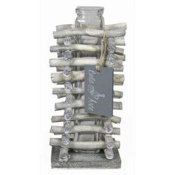 Vase en verre pour fleurs à tige SIHAM, support en bois, transparent, 8,5x8,5x17cm Vase en verre pour fleurs à tige SIHAM, support en bois, transparent, 8,5x8,5x17cm