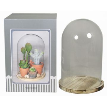 Dôme en verre SABIKA avec socle en bois marbré, transparent, 25cm, Ø17,5cm Dôme en verre SABIKA avec socle en bois marbré, transparent, 25cm, Ø17,5cm