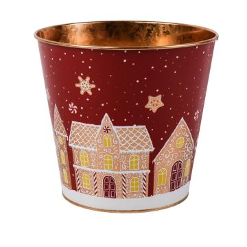 Pot en zinc MAVETA à motif Maison en pain d'épices, rouge foncé-cuivre, 18cm, Ø20,5cm Pot en zinc MAVETA à motif Maison en pain d'épices, rouge foncé-cuivre, 18cm, Ø20,5cm