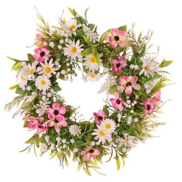 Couronne de fleurs artificielles Marguerite Cosmos MAGADI, muscari, gypsophile, rose-blanc, Ø 30 cm Couronne de fleurs artificielles Marguerite Cosmos MAGADI, muscari, gypsophile, rose-blanc, Ø 30 cm