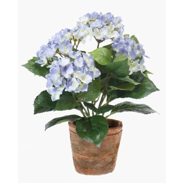 Fleur en tissu Hortensia LAIDA en pot de terre cuite, bleu clair, 35cm