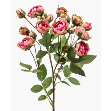 Branche de rose artificielle TOSSA, rose fuchsia-vert, 55cm