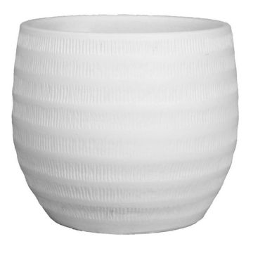 Cache-pot en céramique TIAM avec rainures, blanc mat, 21cm, Ø24cm