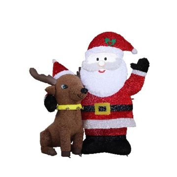 XXL Père Noël déco Renne SISSA, gonflable, en peluche, LEDs, rouge-blanc-brun, 155x70x183cm XXL Père Noël déco Renne SISSA, gonflable, en peluche, LEDs, rouge-blanc-brun, 155x70x183cm