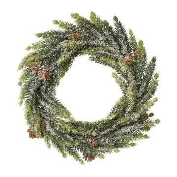 Couronne décorative d'épicéa HOBRA, pommes de pin, enneigé, vert, Ø25cm