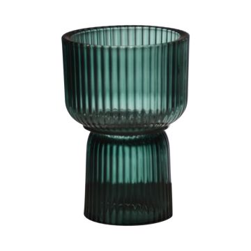 Grand photophore KENSIE, verre, rainuré, vert-transparent, 15,5 cm, Ø 10,5 cm