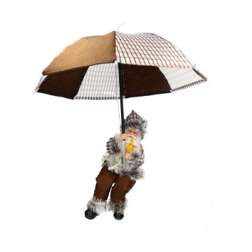 suspendu Père Noël Noël SISSON avec Schirm, LEDs, brun-blanc, 77cm, Ø70cm