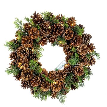 Couronne déco Cyprès ZENKAI, LEDs, pommes de pin, Ø40cm