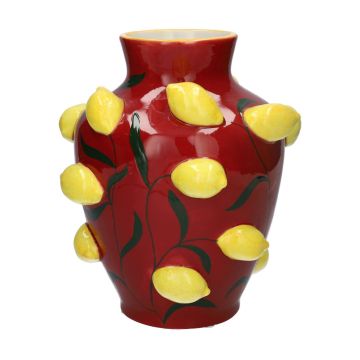 Vase décoratif JULLA en dolomite, citrons en 3D, rouge-jaune, 25,7cm, Ø22,5cm Vase décoratif JULLA en dolomite, citrons en 3D, rouge-jaune, 25,7cm, Ø22,5cm