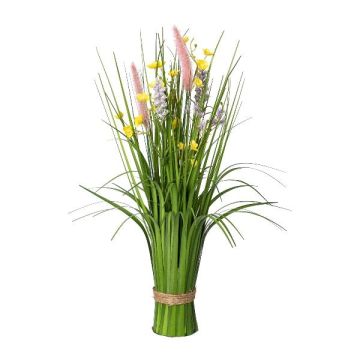 Composition florale artificielle « herbe à lampe » en bouquet JIRVO avec fleurs et panicules, rose-lilas-jaune, 50 cm Composition florale artificielle « herbe à lampe » en bouquet JIRVO avec fleurs et panicules, rose-lilas-jaune, 50 cm