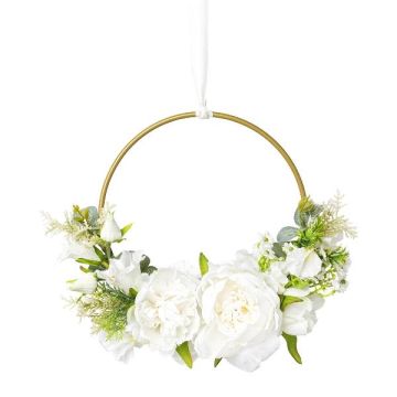 Anneau floral artificiel de pivoine et de campanule KEFRO, blanc, Ø25cm Anneau floral artificiel de pivoine et de campanule KEFRO, blanc, Ø25cm