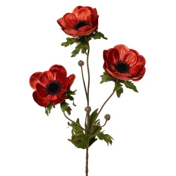 Branche d'anémone en velours WINFAS, rouge-orange, 75 cm, Ø 9-11 cm
