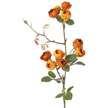 Branche de rose-chou artificielle LORRAINE, collection écologique, jaune-orange, 65cm, Ø2,5cm