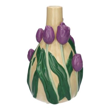 Vase à fleurs LIMEA en dolomite, tulipes en 3D, beige-lilas-vert, 21,6cm, Ø13,3cm Vase à fleurs LIMEA en dolomite, tulipes en 3D, beige-lilas-vert, 21,6cm, Ø13,3cm