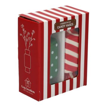 Vase soliflore carré en forme de bonbon AMIEL en céramique, 2 pièces, rouge-vert-blanc, 4,5x4,5x11,5cm