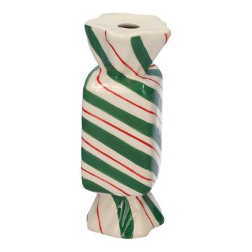 Vase soliflore carré en forme de bonbon AMIEL en céramique, avec des lignes obliques, vert-rouge-blanc, 4,5x4,5x11,5cm Vase soliflore carré en forme de bonbon AMIEL en céramique, avec des lignes obliques, vert-rouge-blanc, 4,5x4,5x11,5cm