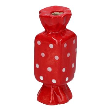 Vase soliflore carré en forme de bonbon AMIEL en céramique, à pois, rouge-blanc, 4,5x4,5x11,5cm