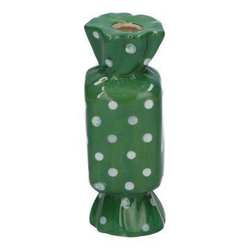 Vase soliflore carré en forme de bonbon AMIEL en céramique, à pois, vert-blanc, 4,5x4,5x11,5cm Vase soliflore carré en forme de bonbon AMIEL en céramique, à pois, vert-blanc, 4,5x4,5x11,5cm