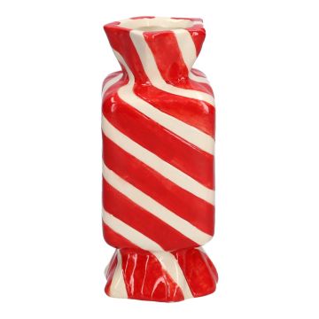 Vase soliflore carré en forme de bonbon AMIEL en céramique, avec des lignes obliques, rouge-blanc, 6,5x6,5x15cm