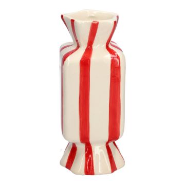Vase soliflore carré en forme de bonbon AMIEL en céramique, avec des rayures verticales, rouge-blanc, 6,5x6,5x15cm