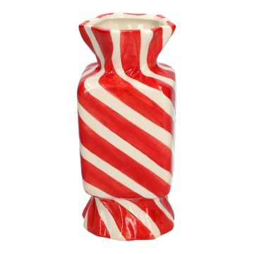 Vase soliflore carré en forme de bonbon AMIEL en céramique, avec des lignes obliques, rouge-blanc, 9x9x20cm