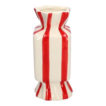Vase soliflore carré en forme de bonbon AMIEL en céramique, avec des rayures verticales, rouge-blanc, 9x9x20cm
