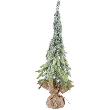 Arbre décoratif Épicéa URUM dans un sac en jute, givré, 65cm
