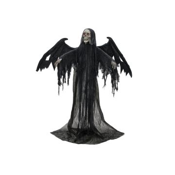 Décoration d'Halloween Squelette d'ange de la mort WOTAN avec des ailes, rire effrayant et fonction de mouvement, LEDs, 40x100x175cm