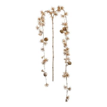 Branche artificielle Cèdre KROMEL avec des pommes de pin, suspendu, or métallique, 125cm