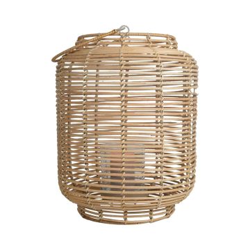 Lanterne en fibre naturelle AMBROSIA en rotin, anse, insert en verre, beige, 52cm, Ø28cm Lanterne en fibre naturelle AMBROSIA en rotin, anse, insert en verre, beige, 52cm, Ø28cm