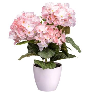 Fleur décorative Hortensia SLORFIN en pot décoratif blanc, rose, 30cm
