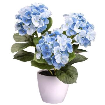 Fleur décorative Hortensia SLORFIN en pot décoratif blanc, bleu, 30cm