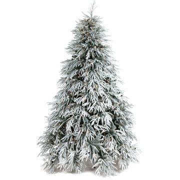 Sapin artificiel BRYNE avec pommes de pin, effet givré, LEDs, 195cm, Ø140cm Sapin artificiel BRYNE avec pommes de pin, effet givré, LEDs, 195cm, Ø140cm