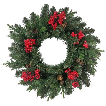 Couronne de sapin artificiel STAVANGER, Épicéa, baies, pommes de pin, vert-rouge, Ø50cm