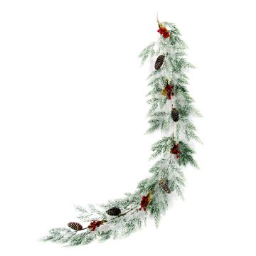 Guirlande de Noël décorative BREKSTAD, baies, pommes de pin, effet neige, 150 cm, Ø 20 cm