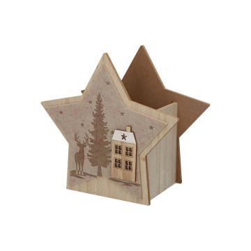 Cache-pot Étoile PINEY en bois, à motif avec hivernal, naturel, 20x10,5x18,5cm