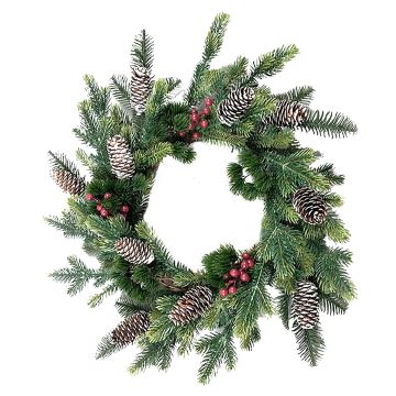 Couronne de Noël artificielle NARVIK, baies, pommes de pin, vert-rouge, Ø50cm