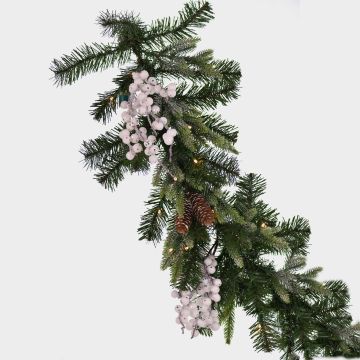 artificielle Wintergirlande NAMSOS, baies, pommes de pin, LEDs, 180cm, Ø35cm