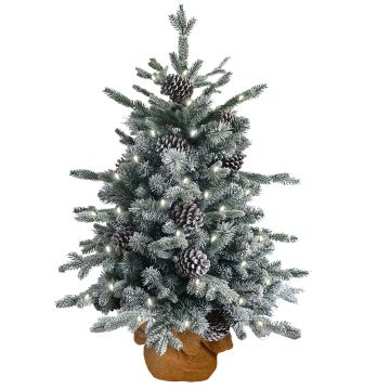 Sapin artificiel LYNGDAL, enneigé, pommes de pin, LEDs, sac de jute, 60cm, Ø40cm Sapin artificiel LYNGDAL, enneigé, pommes de pin, LEDs, sac de jute, 60cm, Ø40cm
