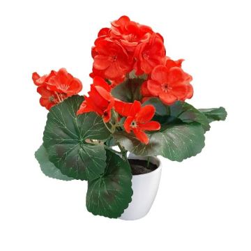 Fleur artificielle Géranium VORTEN en pot décoratif blanc, rouge, 25cm