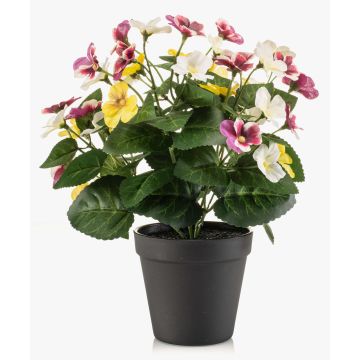 Pensée artificielle NORHA dans un pot décoratif, blanc-violet-jaune, 30 cm