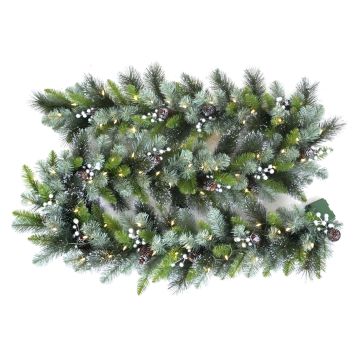 Guirlande de sapin artificiel WISCONSIN, décoré argent, paillettes, LEDs, 275cm, Ø30cm