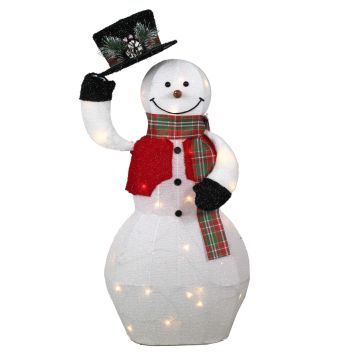 Bonhomme de neige déco COLWOOD avec fonction mouvement, LEDs, blanc-rouge-noir, 45cm