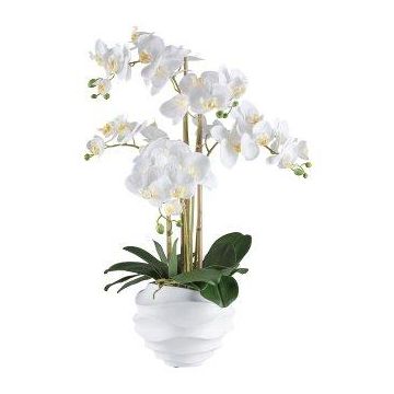 Orchidée Phalaenopsis artificielle STONFER, pot décoratif blanc, racines, blanc, 70cm